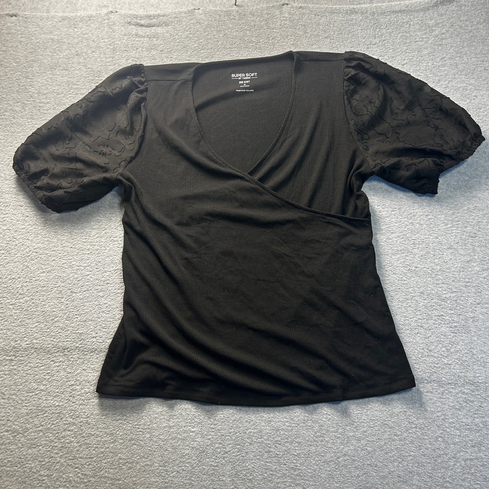 Torrid Super Soft Rib Knit Womens 2X Black Wrap Puff Sleeve Top
